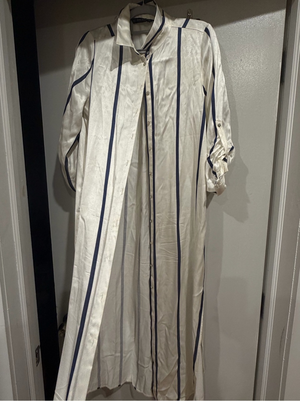 Zara White Dress with Navy Stripes